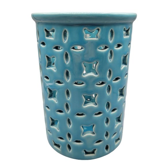 Cut Out Hurricane Candleholder Turquoise Ceramic Cost Plus - Picture 2 of 5